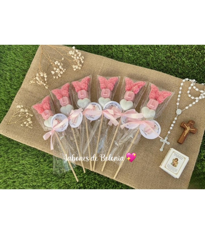 Brocheta de Jabón Mariposa e Inicial con Corazón
