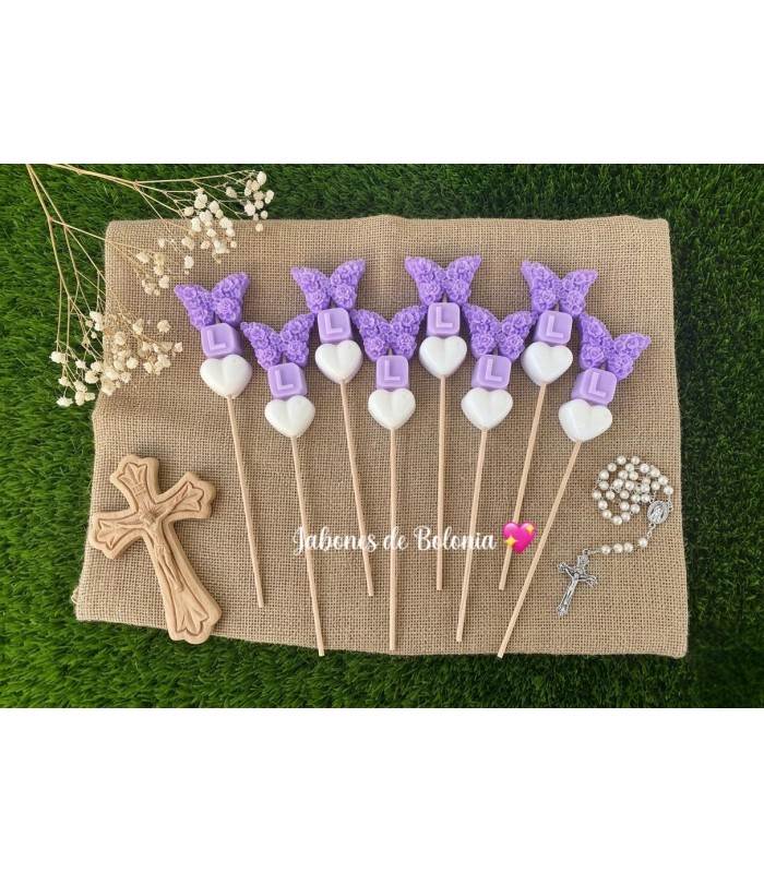 Brocheta de Jabón Mariposa e Inicial con Corazón