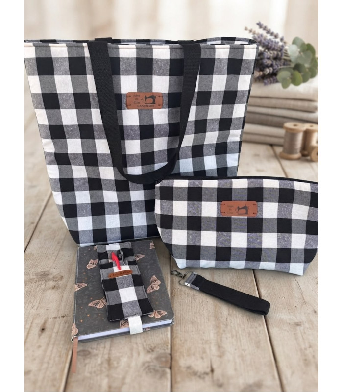 Conjunto Maxi Bag Vichy Blanco y Negro | Alma de Elisa