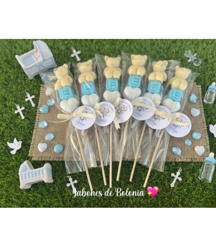 Brocheta de Jabón Artesanal con Osito, Cubo y Corazón
