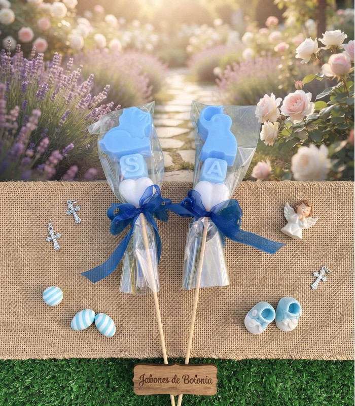 Brocheta de Jabón Artesanal con Animalitos, Cubo de Letras y Corazón
