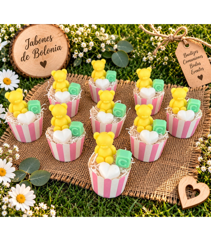 Cupcake de Oso con Inicial de Jabón Personalizado para Eventos