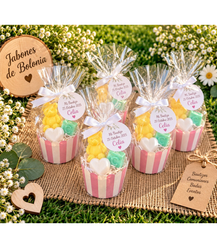 Cupcake de Oso con Inicial de Jabón Personalizado para Eventos