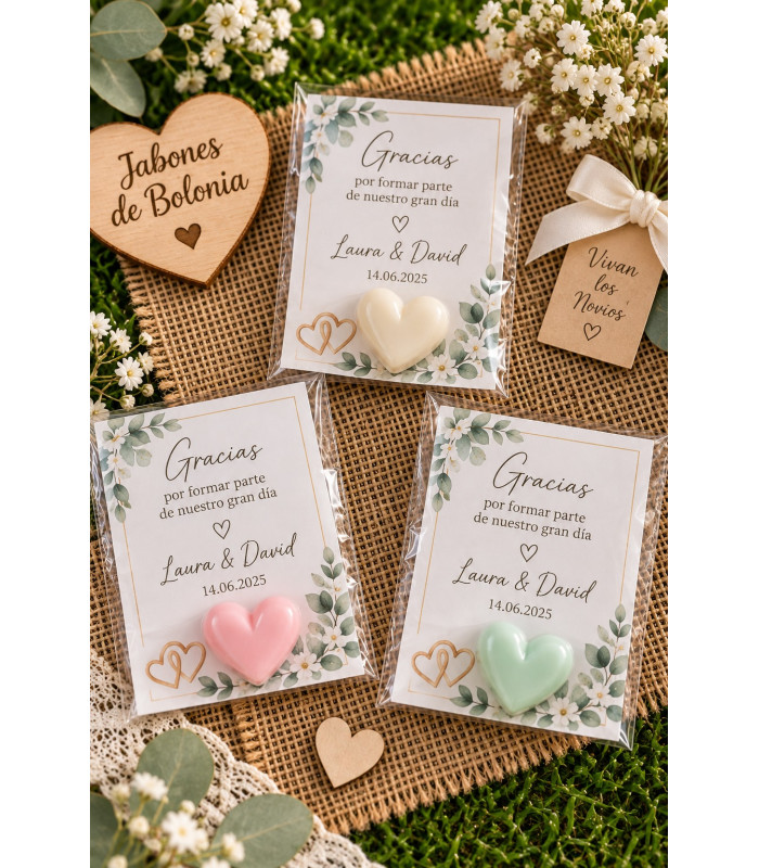 Tarjeta con figura de jabón personalizada para eventos