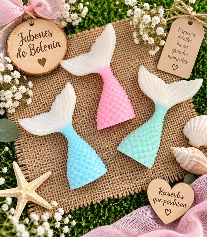 Colita de sirena bicolor de jabón personalizada para eventos