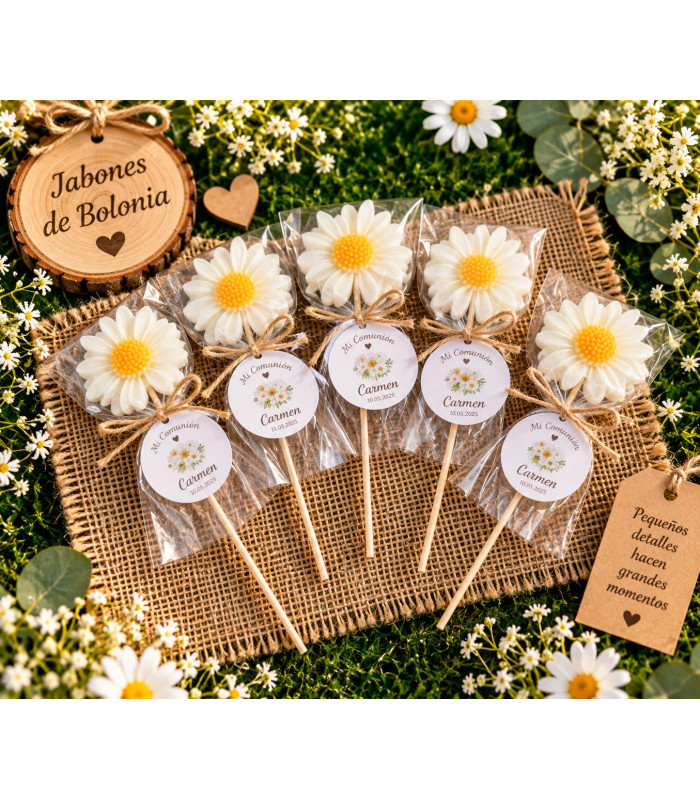 Margarita de jabón con palito personalizada para eventos