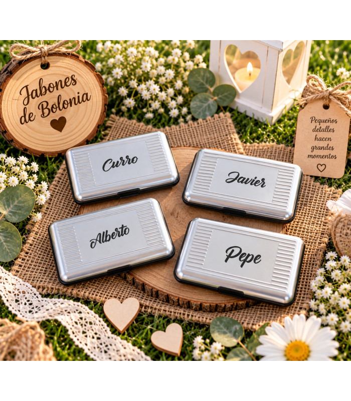 Tarjetero personalizado con nombre para detalles de boda, comunión y eventos