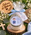 Vela en lata personalizada para bautizo, comunión y boda