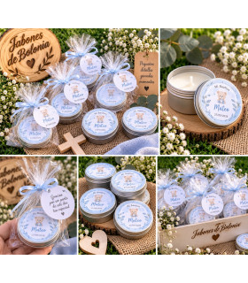 Vela en latita personalizada para bodas, bautizos y comuniones