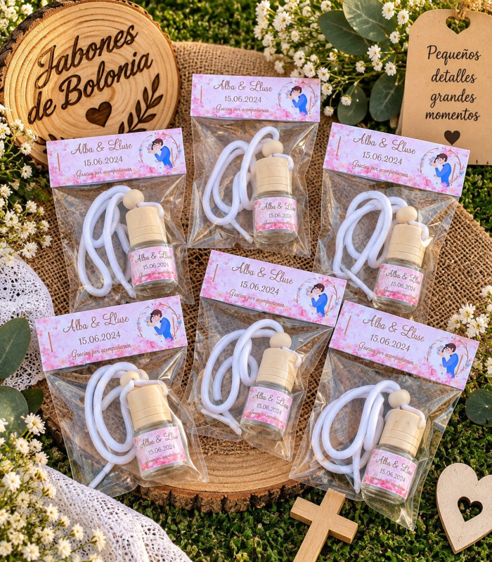 Ambientador de coche personalizado para comunión, bautizo y boda