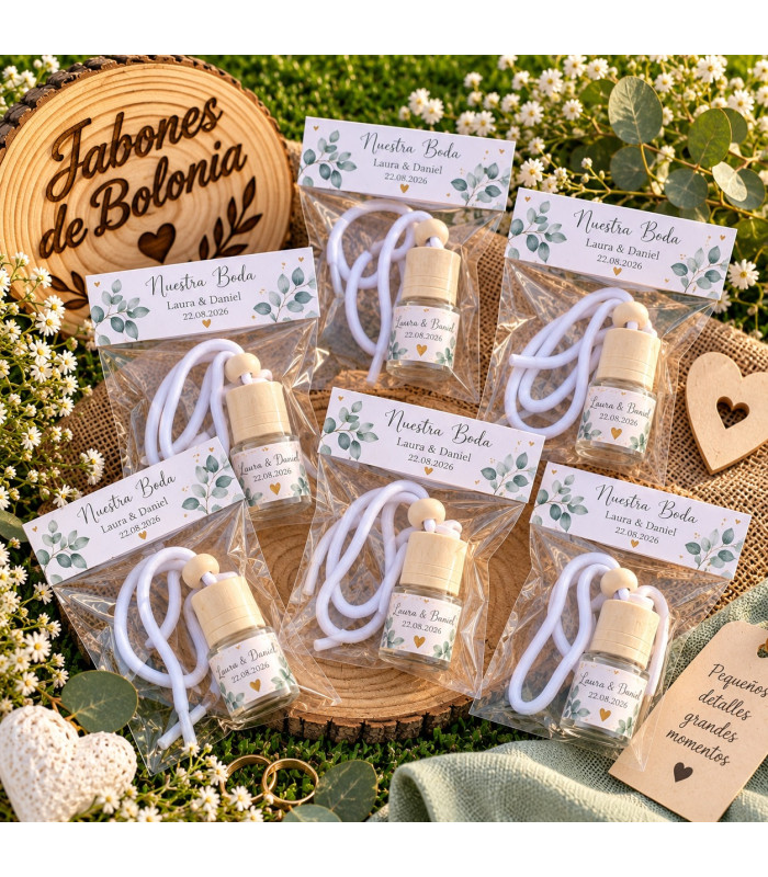 Ambientador de coche personalizado para comunión, bautizo y boda