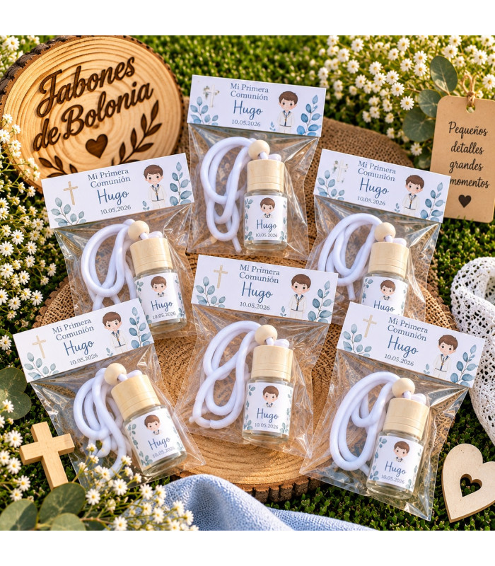 Ambientador de coche personalizado para comunión, bautizo y boda