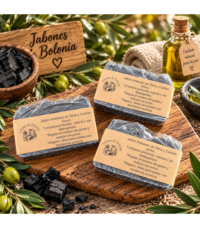 Jabón Natural de Aceite de Oliva con Carbón Activo – Piel Grasa