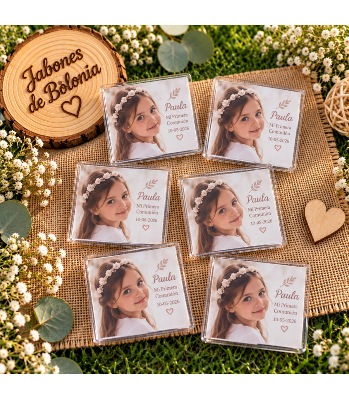 Imán personalizado con foto para bautizo y comunión