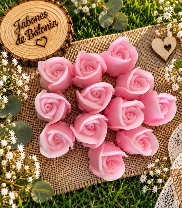 Rosa de jabón para bodas personalizada con etiqueta