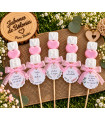 Brocheta de jabones personalizada para bodas con iniciales y corazón