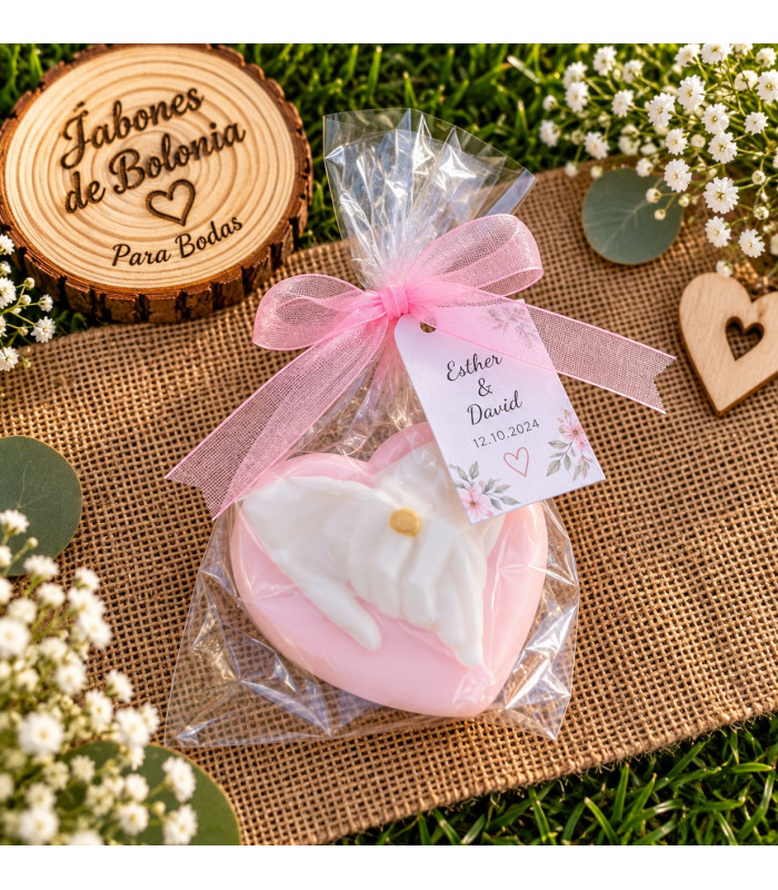 Corazón de jabón con manos personalizado para bodas