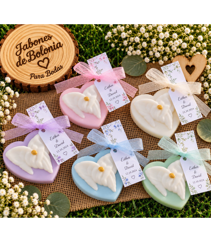 Corazón de jabón con manos personalizado para bodas