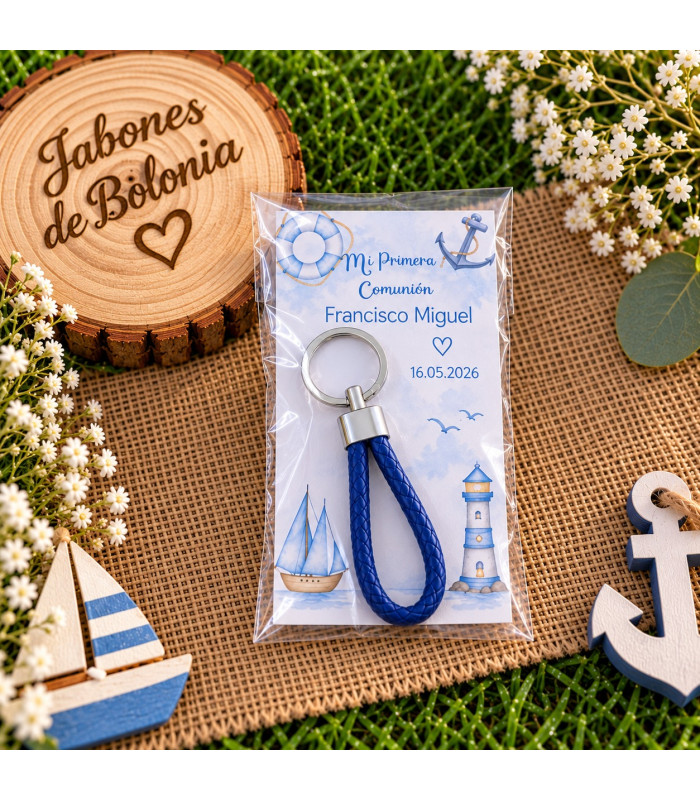 Llavero de Polipiel con Tarjeta Personalizada para Bautizo,Comunión y Eventos