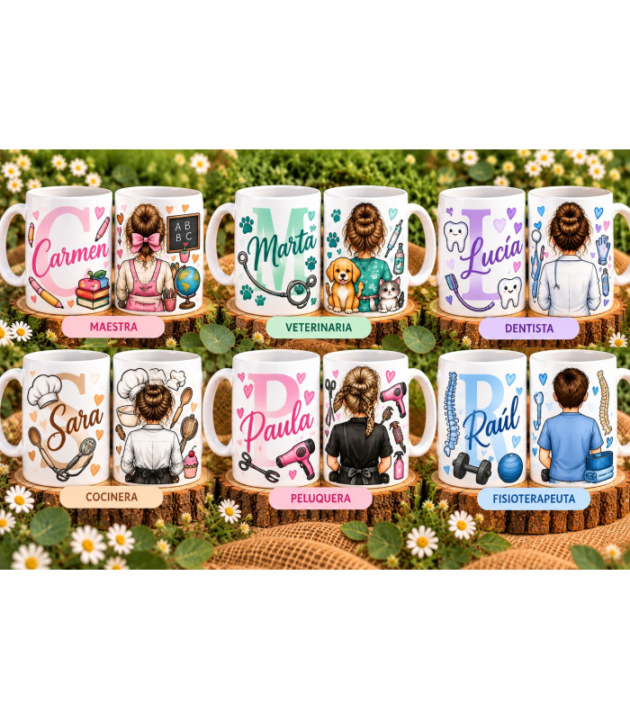 Taza Personalizada De Profesiones Con Nombre e Inicial