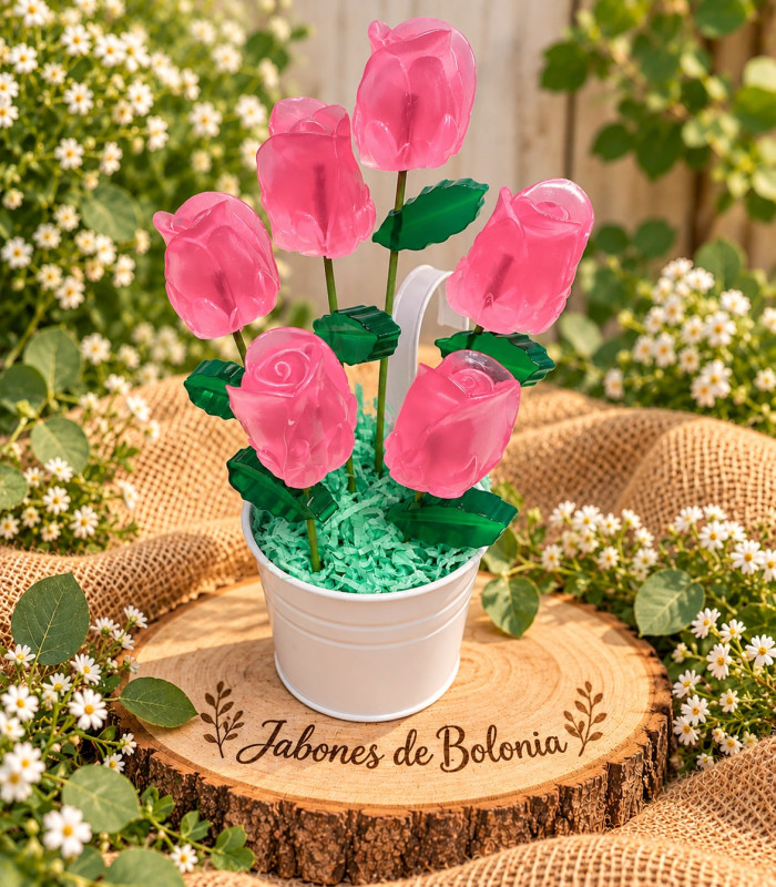 Ramo De Rosas De Jabón En Cubo Decorativo