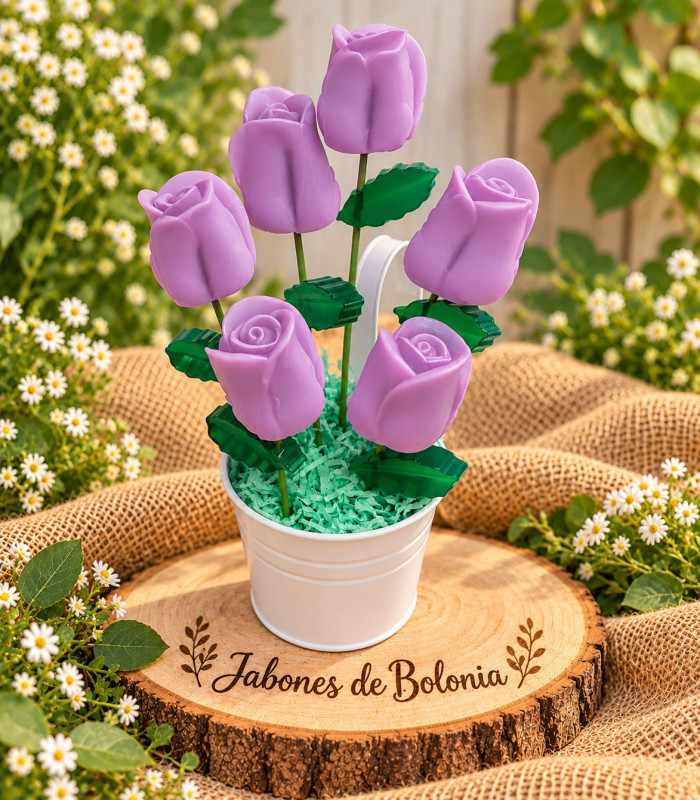 Ramo De Rosas De Jabón En Cubo Decorativo