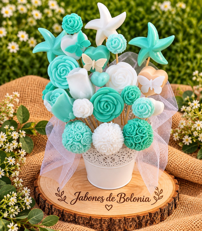 Ramo De Jabones Artesanales Con Flores y Figuras