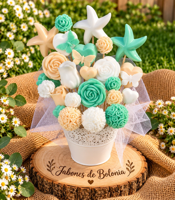 Ramo De Jabones Artesanales Con Flores y Figuras