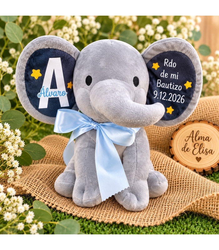 Elefante De Peluche Personalizado Con Datos De Nacimiento