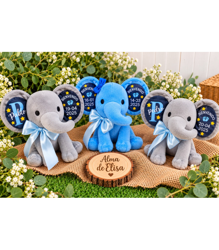 Elefante De Peluche Personalizado Con Datos De Nacimiento