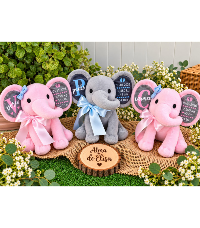 Elefante De Peluche Personalizado Con Datos De Nacimiento