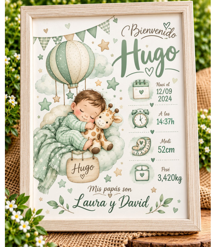 Lámina De Nacimiento Personalizada Con Datos Del Bebé