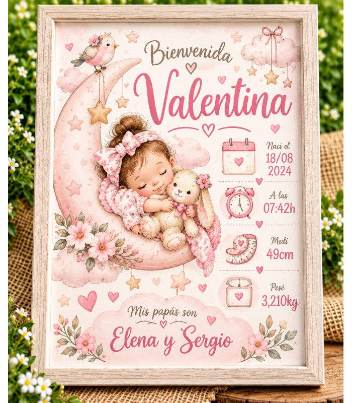 Lámina De Nacimiento Personalizada Con Datos Del Bebé