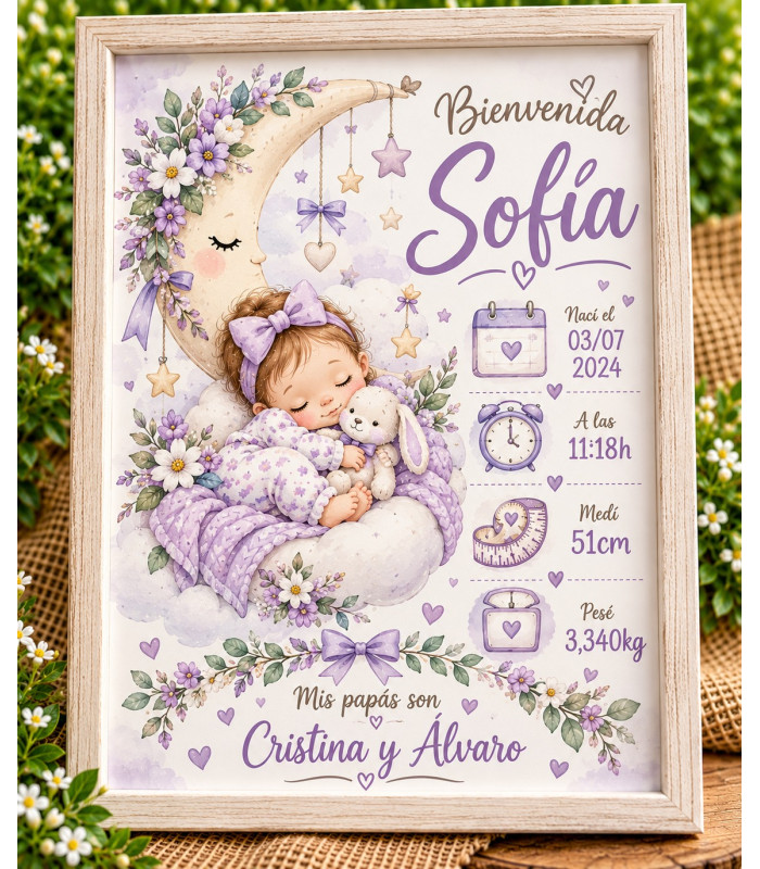 Lámina De Nacimiento Personalizada Con Datos Del Bebé