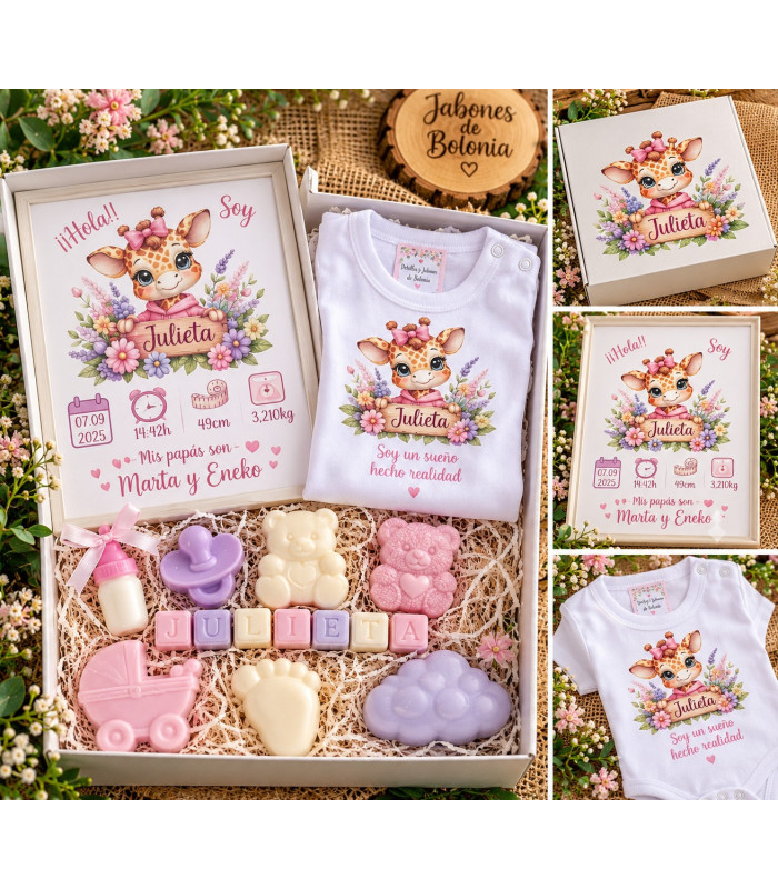 Caja Regalo Para Bebé Personalizada Con Body, Jabones Y Lámina De Nacimiento