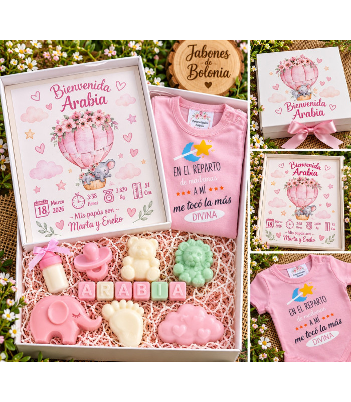 Caja Regalo Para Bebé Personalizada Con Body, Jabones Y Lámina De Nacimiento