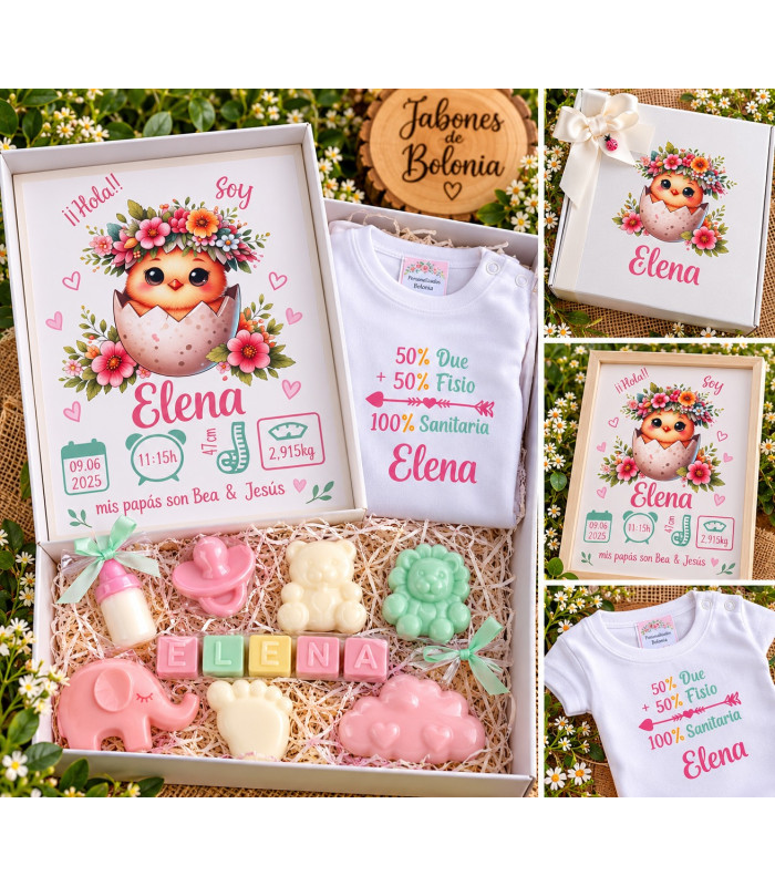 Caja Regalo Para Bebé Personalizada Con Body, Jabones Y Lámina De Nacimiento