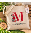 Bolsa Tote Personalizada Con Inicial Floral Y Nombre