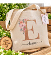 Bolsa Tote Personalizada Con Inicial Floral Y Nombre