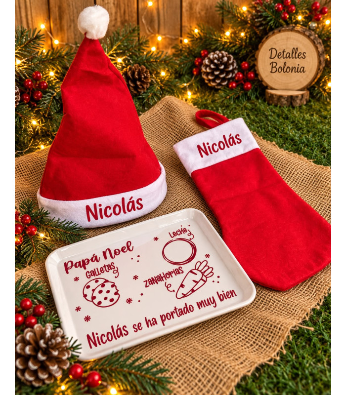 Pack Papá Noel Personalizado Con Bandeja, Gorro Y Calcetín