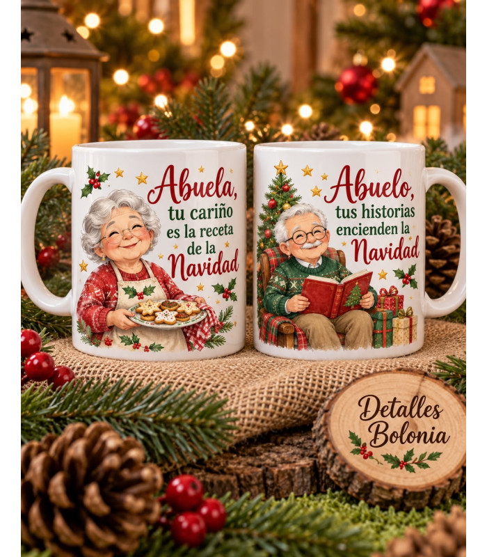 Pareja De Tazas Para Abuelos Personalizadas Con Nombres – Navidad
