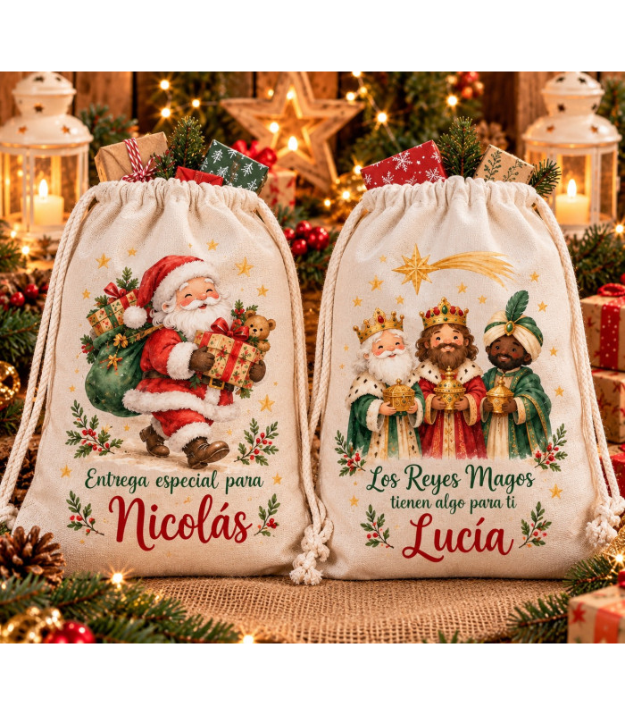 Mochila Saco De Navidad Personalizada Con Nombre – Papá Noel O Reyes Magos