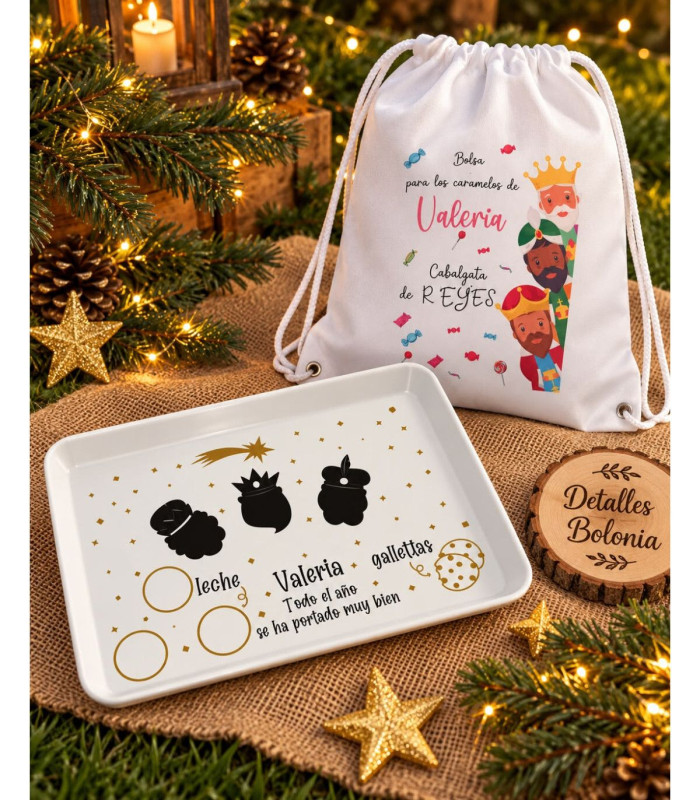 Pack Reyes Magos Personalizado Bandeja Y Bolsa Para Caramelos